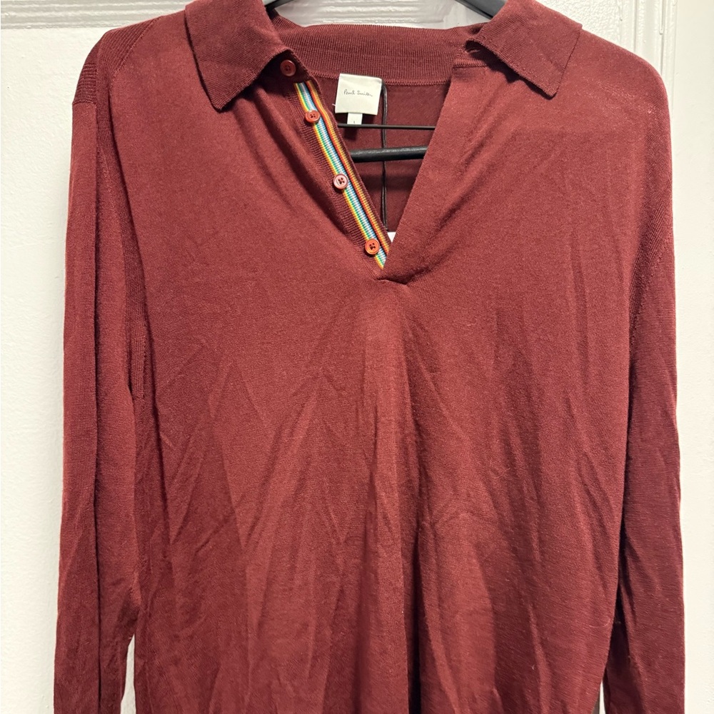 Paul Smith Burgundy Cardigan with Multicolor Trim